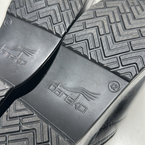 Dansko Clogs Slip On Comfort Shoes Patent Shiny Leather Floral Black Blue 42 12 - Picture 10 of 10